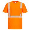 Portwest S194 Men's Hi Vis Reflective Tape Short Sleeve Pocket T-Shirt Orange, Small view 1