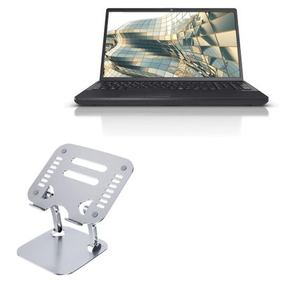 BoxWave Stand and Mount Compatible with Fujitsu LifeBook A3510 - Executive VersaView Laptop Stand, Ergonomic Adjustable Viewing Angle Metallic Riser - Metallic Silver