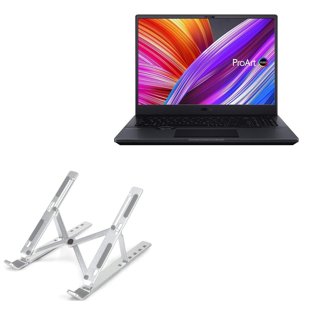 BoxWave Stand and Mount Compatible with ASUS ProArt StudioBook 16 (H7600) - Compact QuickSwitch Stand, Portable Multi Angle Viewing Foldable Riser - Metallic Silver