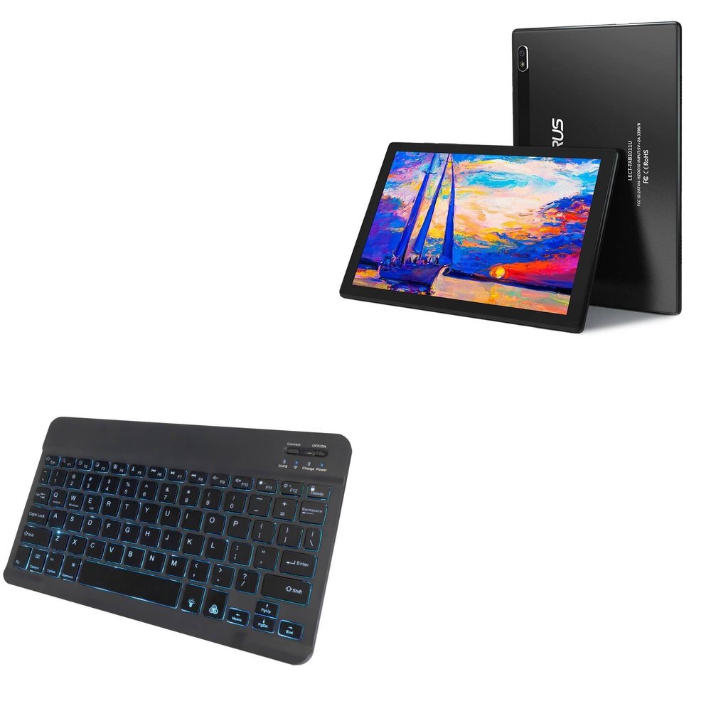 BoxWave Keyboard Compatible with LECTRUS Android Tablet X11 (10.1 in) - SlimKeys Bluetooth Keyboard - with Backlight, Portable Slim LED 7 Colors - Jet Black