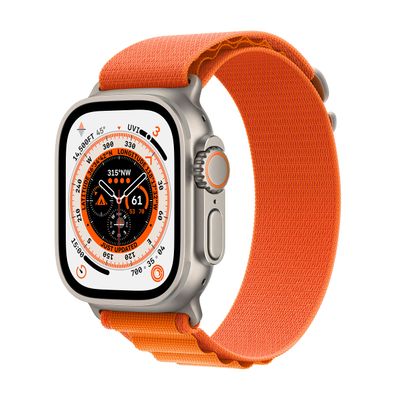 Apple Watch Ultra [GPS + Cellular 49mm] Titanium Case with Orange Alpine Loop, Medium (Renewed)