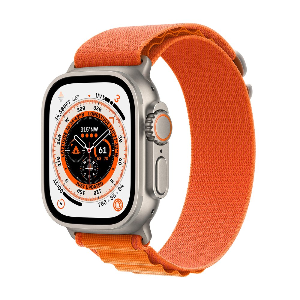 Apple Watch Ultra [GPS + Cellular 49mm] Titanium Case with Orange Alpine Loop, Medium (Renewed)