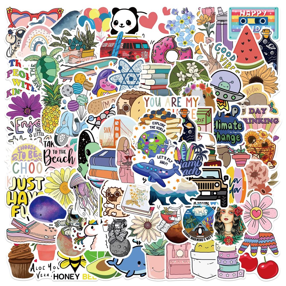 100 Pcs Cute Aesthetic Waterprof Vinyl Anime Stickers for Water Bottle Laptop Kids Teens Girls Boys Adults (Cute-pattern1)