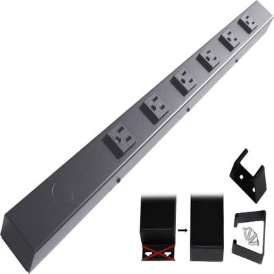 24" Hardwired Power Strip (NO Power Cord), 6 Vertical Outlets (NOT Tamper Resistant), NO Ears (Without mounting tabs on Both Ends), 15A (NOT a 20 Amp Unit), Black