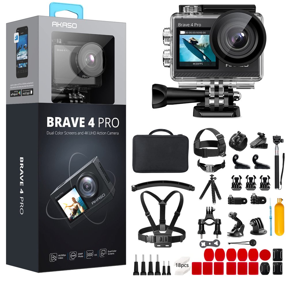 AKASO Brave 4 Pro Action Camera with 60 in 1 Accessories Kit
