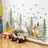 Amaonm 4 Sheet of 12x36 inch Giant Mountain Forest Tree Wall Decal Woodland Deer Bear Fox Birds Wall Stickers 3D DIY Peel and Stick Jungle Wild Animal Pine Wall Decor for Kids Boys Bedroom Playroom view 1