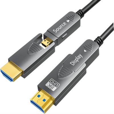 SkyeySnail 8K Fiber Optic HDMI Cable 26ft/8m, Micro HDMI to HDMI 2.1, Detachable Type A+D, 48Gbps Ultra Speed, HDR, 3D, eARC, in Wall CL2 / CL3 Rated, Slim and Flexible HMDI 2.4 Cable.
