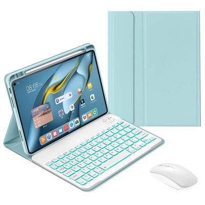 QYiiD Keyboard Case for Huawei MatePad 10.4, Slim Smart Leather Case Built in Pencil Holder with Wireless Backlit Keyboard and Mouse for Huawei MatePad 10.4" BAH3-AL00 BAH3-W09 / Honor V6 Tablet, Blue