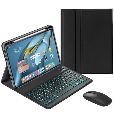 QYiiD Keyboard Case for Huawei MatePad 11 2021 10.95 inch, Slim Smart Leather Case Built in Pencil Holder with Detachable Wireless Backlit Keyboard and Mouse for Huawei MatePad 11, Black