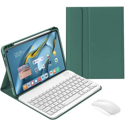 QYiiD Keyboard Case for Huawei MatePad 10.4, Slim Smart Leather Case Built in Pencil Holder with Wireless Bluetooth Keyboard and Mouse for Huawei MatePad 10.4" BAH3-AL00 BAH3-W09 / Honor V6, DrakGreen