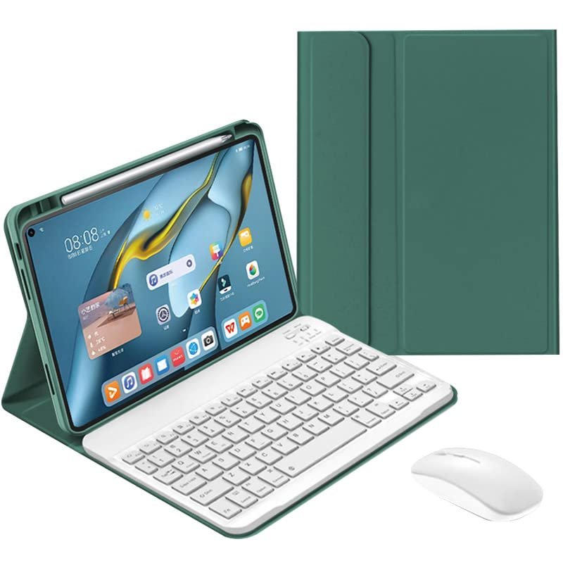 QYiiD Keyboard Case for Huawei MatePad 10.4, Slim Smart Leather Case Built in Pencil Holder with Wireless Bluetooth Keyboard and Mouse for Huawei MatePad 10.4" BAH3-AL00 BAH3-W09 / Honor V6, DrakGreen