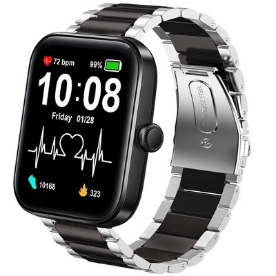 Compatible with SKG V7 Bands, Lamshaw Stainless Steel Metal Replacement Strap Bracelet Compatible with SKG V7/VRPEFIT ID207/TOZO S2 44mm/aeac ID207/GGZZ ID207/FVYAO ID207 Smartwatch/ID207 Smartwatch