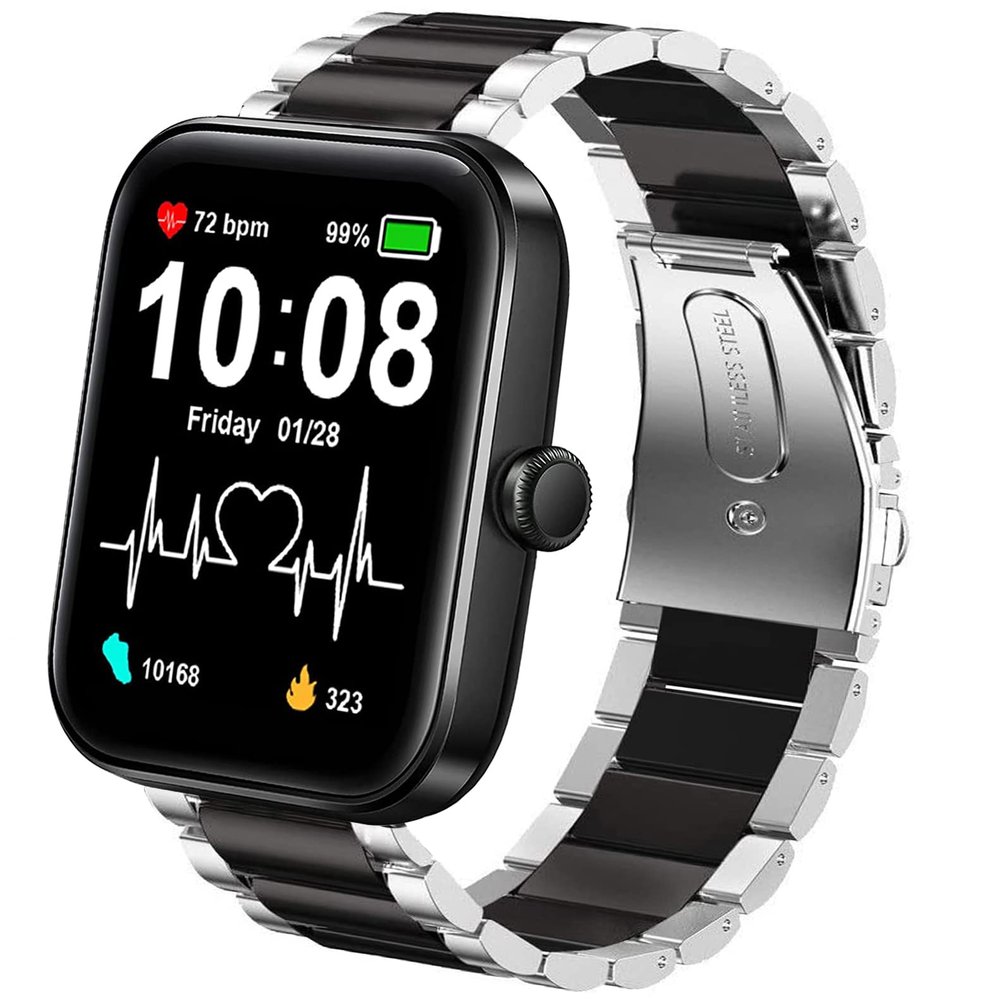 Compatible with SKG V7 Bands, Lamshaw Stainless Steel Metal Replacement Strap Bracelet Compatible with SKG V7/VRPEFIT ID207/TOZO S2 44mm/aeac ID207/GGZZ ID207/FVYAO ID207 Smartwatch/ID207 Smartwatch