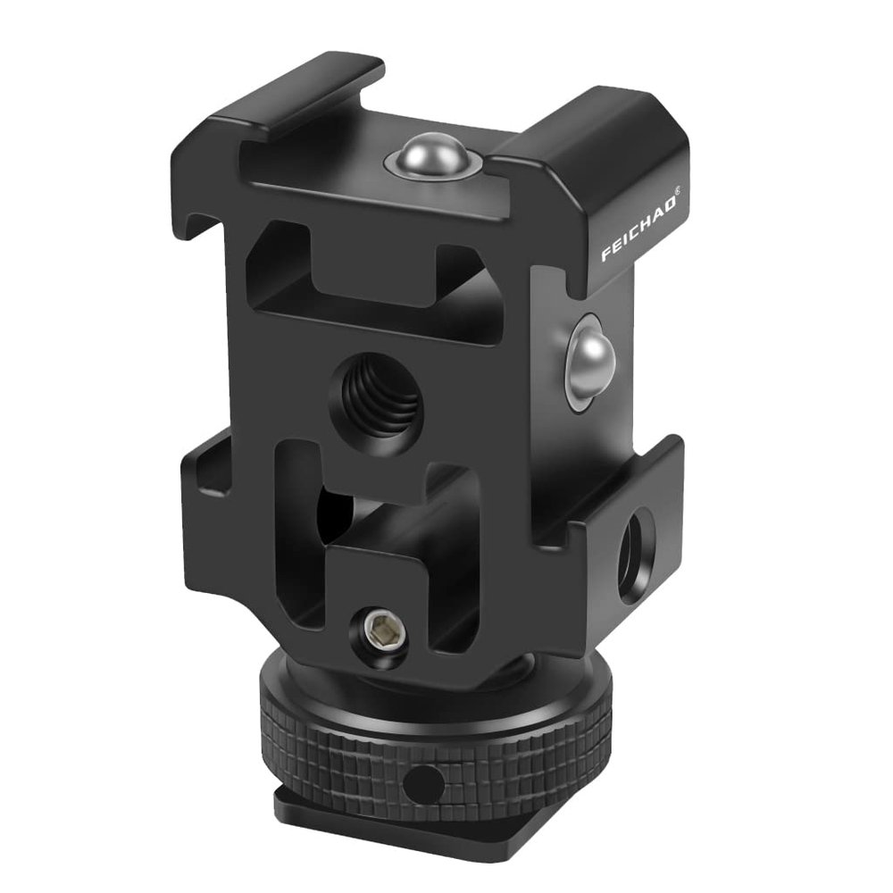 FEICHAO Camera Cold Shoe Mount Adapter Three-Headed Extension Bracket for Cold Shoe Hot Shoe Fill Light Microphone Expansion Accessories (with Anti-Loose Version)