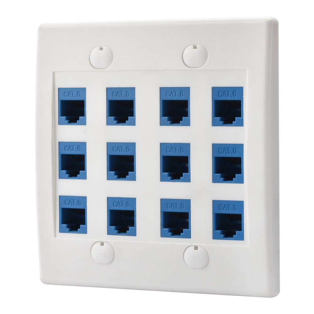 Ethernet Cat 6 Keystone Female to Female Wall Plate in White (12 Port)