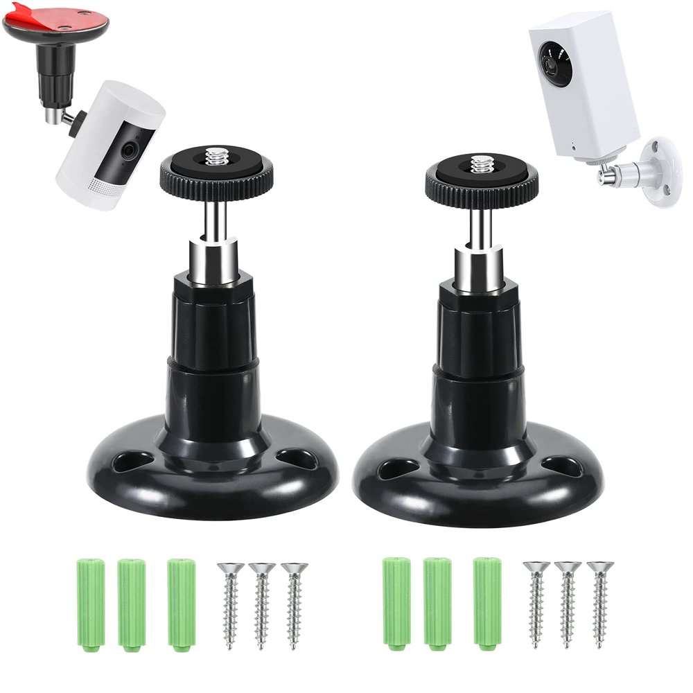 AlfaView 2pcs Wall Mount Bracket for Universal Security Camera with 1/4" Screw Connector, 360 Adjustable CCTV Camera Mounting Brackets for Surveillance Camera with 2 Installation Ways (Black)