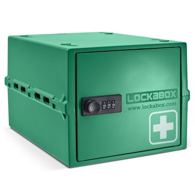 Lockabox One | Premium Medicine Lock Box | Medium Medication Lock Box With Code For Medicines, Vitamins & Supplements | External Size 12 x 8 x 6.6 inches (Medi Green)