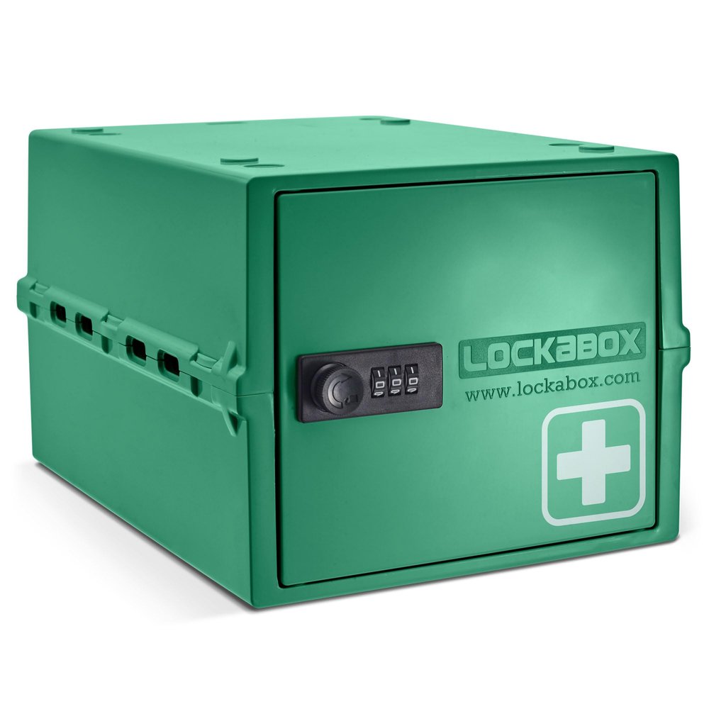 Lockabox One | Premium Medicine Lock Box | Medium Medication Lock Box With Code For Medicines, Vitamins & Supplements | External Size 12 x 8 x 6.6 inches (Medi Green)