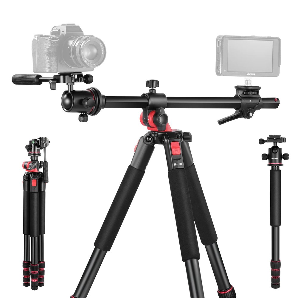 NEEWER 73.6" Horizontal Tripod with Multi Angle Center Column, Ball Head & Central Axis Platform, Heavy Duty Aluminum Camera Tripod Monopod 360 Pan 180 Tilt for Overhead/Macro Shots, Max Load 22lb
