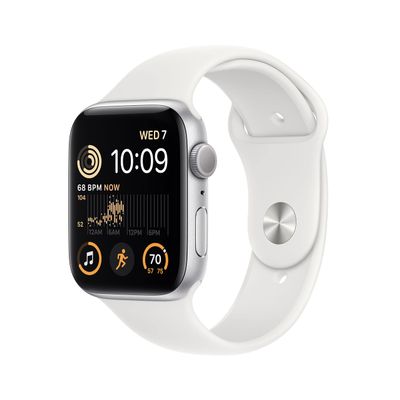 Apple Watch SE (2nd Gen) (GPS, 44mm) - Silver Aluminum Case with White Sport Band, M/L (Renewed)