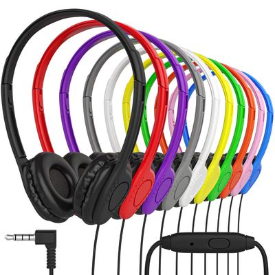 Maeline Bulk Classroom Student Headphones with Microphone, On Ear Stereo Headphones with Mic & Faux Leather Cushions for Kids Online Learning, Library, School, Airplane, Travel - 3.5mm Plug - 20 Pack