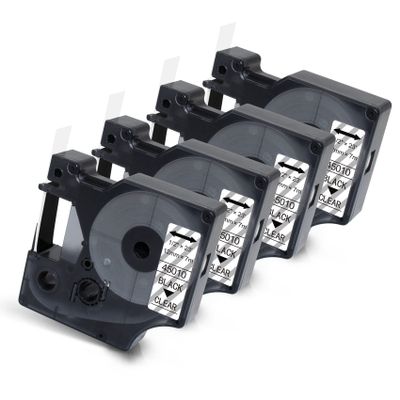4-Packs Replacement for Dymo D1 Label Maker Refills Black on Clear 45010 S0720500, 1/2 Inch x 23 Ft Clear D1 Label Tape for DYMO LabelManager 280 160 210D 500TS 450DUO PnP Wireless