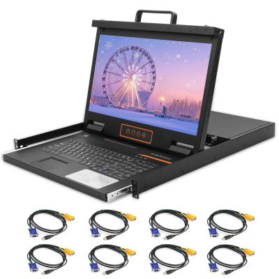 8 Port Rack Mount KVM Console 18.5-Inch Full HD, Standard 1U VGA KVM Switch + Keyboard Touchpad, 16:9 Aspect Ratio 1920 x 1080, OSD/Hotkey/Button Switching,Fits 19" Rack, 8 VGA USB KVM Cables Included