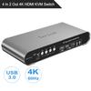 Terived 4 Computers 2 Monitors USB 3.0 HDMI KVM Switch 4K@60Hz with Hotkey Switching, Automatic Switching 4 Port Dual Monitor, Aluminum, Digital Display, USB 3.0 Audio/Mic, EDID, HDR10 with Cables view 2