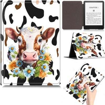 PU Leather Case for 6.8" Kindle Paperwhite (11th Gen 2021) & Kindle Paperwhite Signature Edition, Slim Lightweight Multi-Angle Stand Protective Cover with Auto Wake/Sleep, Cute Cow