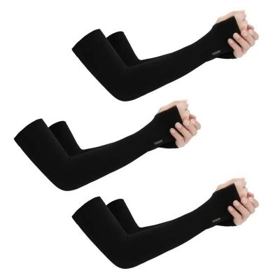 Alomejor 3 Pair Arm Sleeves for Men Women Arm Cooling Sleeves with Thumb Hole for Outdoor Cycling Fishing Black