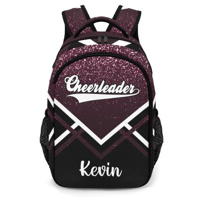 XOZOTY Dark Red Cheerleader Cheer Backpack Personalized with Name for Men Women Shoulder Bag Laptop Bag Bookbag