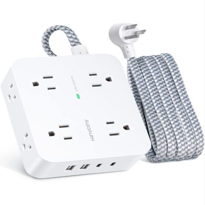 6Ft Surge Protector Power Strip with USB C, HANYCONY Extension Cord with 8 Outlets(2.2 IN) 4 USB Ports(2 USB C), Flat Plug, Wall Mount, 3 Side Outlet Extender for Home Dorm Room Essentials, ETL Listed