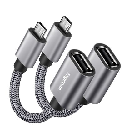 USB to Micro USB Adapter 2 Pack, Unidirectional Micro USB Male to USB Female 2.0 OTG On-The-Go Cable Converter, Nylon Braided, Aluminum Shells for S7 LG, Flash Drive, Mouse, Keyboard, Game Controller
