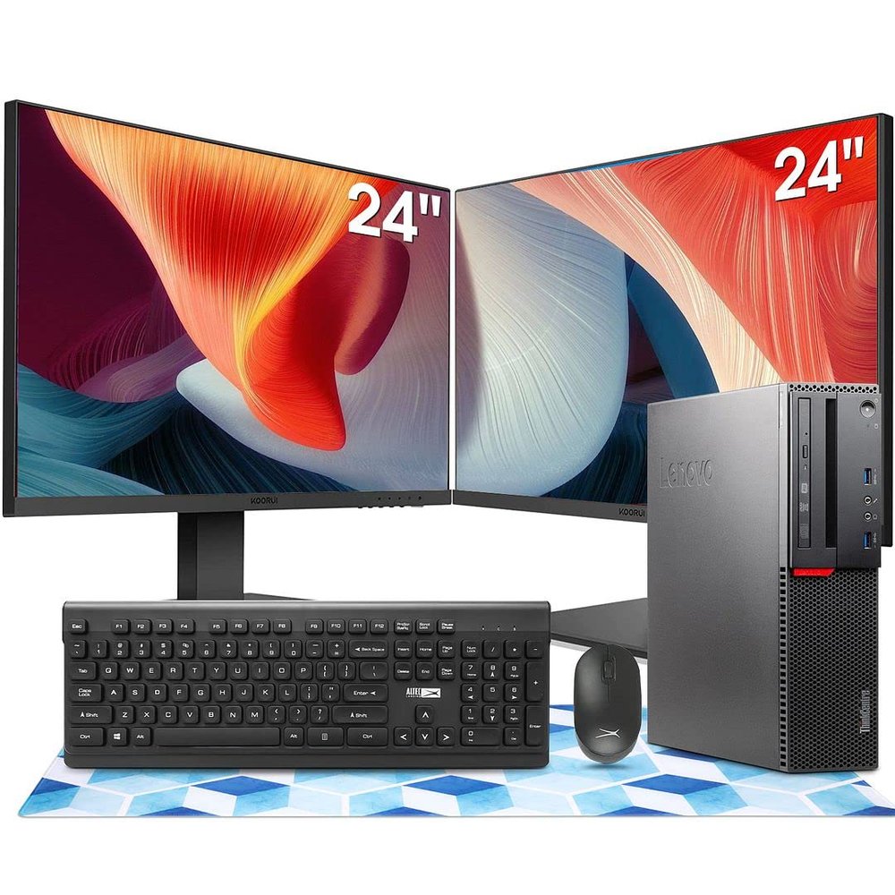Lenovo Desktop Computer with Dual Monitors, Intel Core i5 6500 3.2GHz, 16GB RAM, 256GB SSD, 2TB HDD, AC7260 WiFi Bluetooth,DVD-RW,Wireless Keyboard Mouse,Windows 10 Pro (Renewed)
