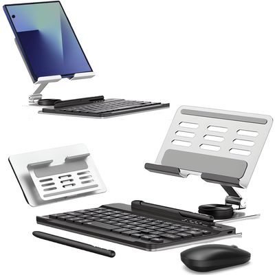 for Samsung Galaxy Z Fold 7 6 5 4 Stand and Keyboard Mouse, Portable Mini Bluetooth Keyboard, Foldable Adjustable Aluminum Alloy Stand Holder for Desk, with Wireless Mouse and Pen