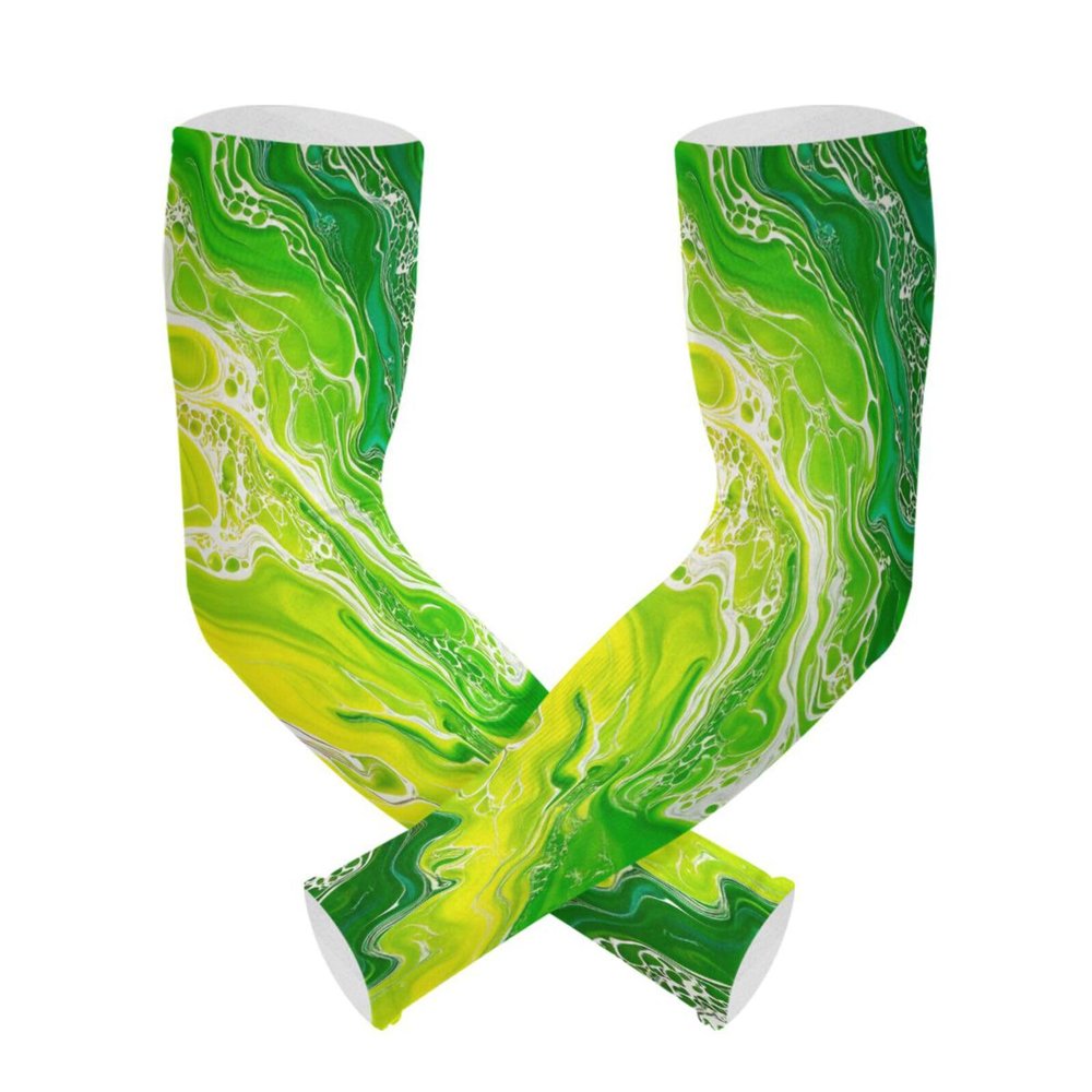 Dussdil Green Yellow Liquid Gardening Arm Sleeves Farm UV Sun Protection Cooling Arm Sleeves for Garden Farm Women Men with Thumb Hole