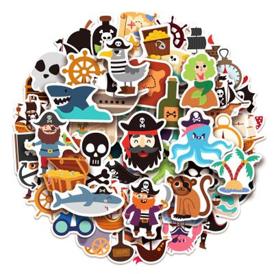100 Pack Pirate Stickers, Pirate Party Favors Decorations Gifts, Waterproof Stickers for Water Bottle Laptop Computer Phone