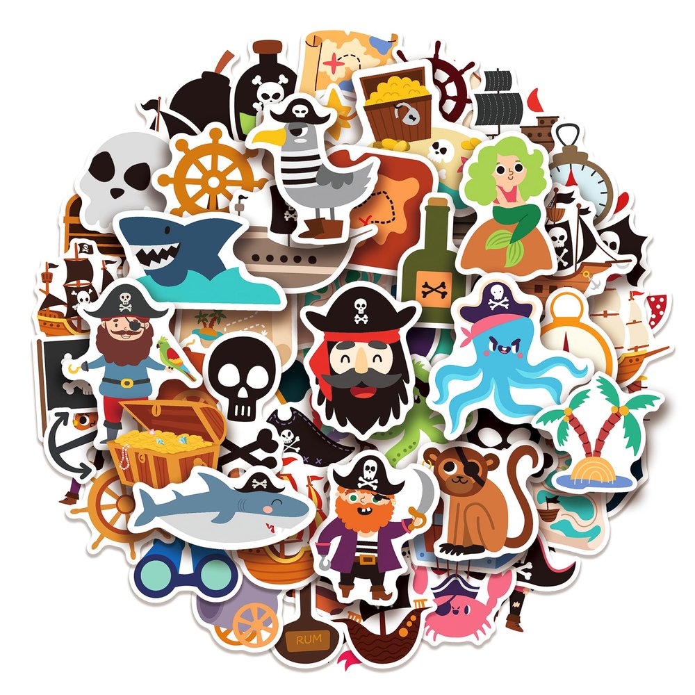 100 Pack Pirate Stickers, Pirate Party Favors Decorations Gifts, Waterproof Stickers for Water Bottle Laptop Computer Phone