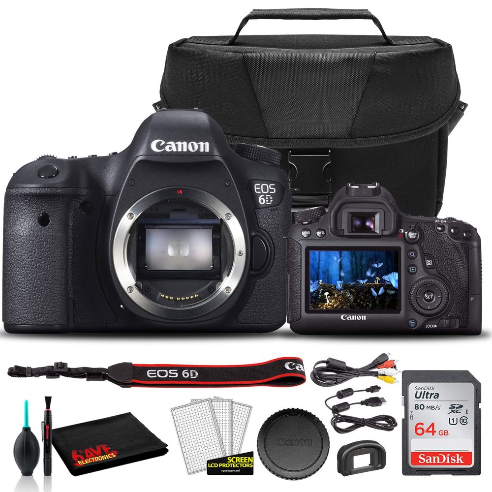 Canon EOS 6D DSLR Camera (Body Only) (8035B002) + EOS Bag + Sandisk Ultra 64GB Card + Cleaning Set and More (International Model) (Renewed)