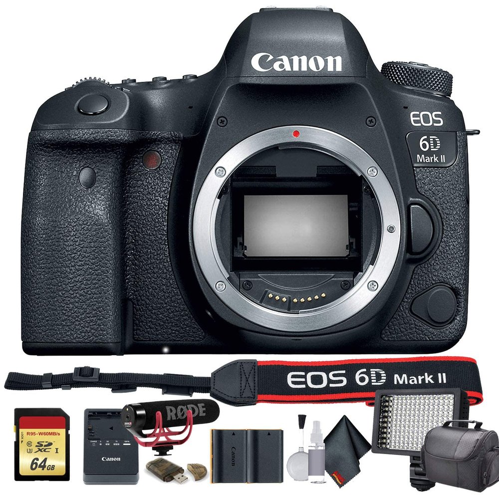 Canon EOS 6D Mark II DSLR Camera (International Model) (1897C002) W/Bag, Extra Battery, LED Light, Mic, Filters + More - Advanced Bundle (Renewed)