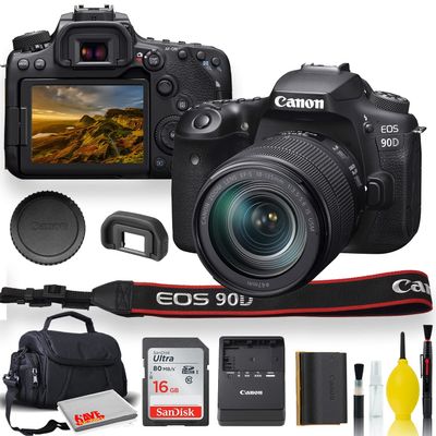 Canon EOS 90D DSLR Camera with 18-135mm Lens with Padded Case, Memory Card, and More - Starter Bundle Set -(International Model) (Renewed)