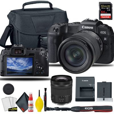 Canon EOS RP Mirrorless Digital Camera with 24-105mm f/4-7.1 Lens, + EOS Camera Bag + Sandisk Extreme Pro 64GB Card + 6AVE Electronics Cleaning Set, and More (Renewed)
