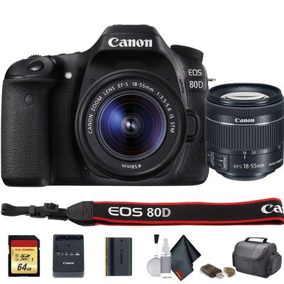 Canon EOS 80D DSLR Camera with 18-55mm Lens (International Model) (1263C005), Starter Bundle