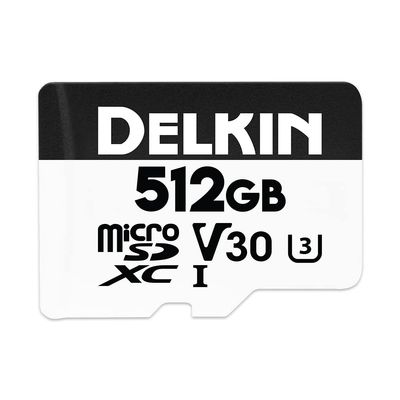 Delkin Devices Hyperspeed 512GB Micro SD Card with Adapter 100MB/s Read, UHS-I (U3, V30), 4K & Full HD for Smartphones, Tablets, GoPro, and Dash Cam