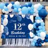 12th Birthday Backdrop Banner, Navy Blue Silver Official Pre-Teen 12th Birthday Photography Background, 12 Years Old Boys Birthday Party Backdrop Poster Fabric 6x4ft view 2