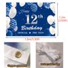 12th Birthday Backdrop Banner, Navy Blue Silver Official Pre-Teen 12th Birthday Photography Background, 12 Years Old Boys Birthday Party Backdrop Poster Fabric 6x4ft view 3
