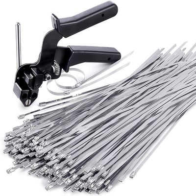 Sinlon Stainless Steel Cable Tie Gun Kit for Fence Repair - Heavy Duty Metal Zip Tie Tool with 150pcs 11.8" 304 Steel Ties, Non-Slip Tensioning & Clean Cutting Plier for Chain Link Outdoor Cages