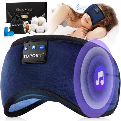 TOPOINT Sleep Headphones, Sleeping Headphones Bluetooth Sleep Mask with Bluetooth Headphones, Aid Sleep Light Blackout Sleeping Eye Mask Headphones for Sleeping Side Sleepers Men Women Girls