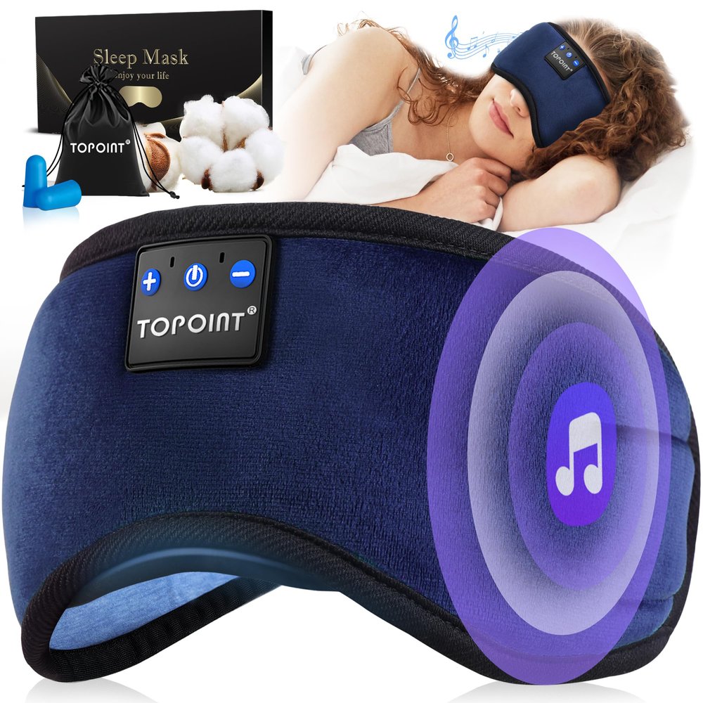 TOPOINT Sleep Headphones, Sleeping Headphones Bluetooth Sleep Mask with Bluetooth Headphones, Aid Sleep Light Blackout Sleeping Eye Mask Headphones for Sleeping Side Sleepers Men Women Girls