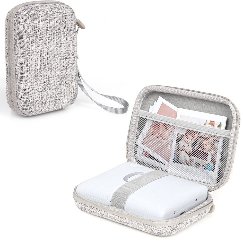 MUZIRI KINOKOO EVA Hard Carrying Case Compatible with Fuji Instax Mini EVO Camera Mini Link/Link 2/ Link SQ Smartphone Photo Printer Bag with Wrist Strap - WhiteGrey